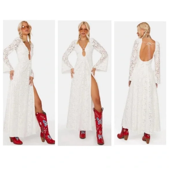 For Love and Lemons Frances Lace Maxi Dress | Small | White Boho Gown - Picture 4 of 11